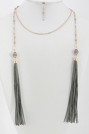 Lightly Beaded Wrap Around Necklace With Tassel 6BAD7